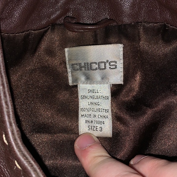 Chico’s Women’s Leather Shell Zip-Up Jacket Size 3 Brown - Picture 6 of 6